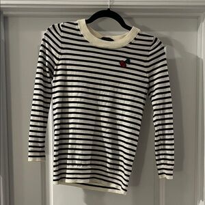 J Crew Striped Long Sleeve Sweater with Cherry Patch